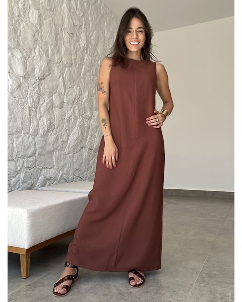 Vestido Longo Minimal Marrom