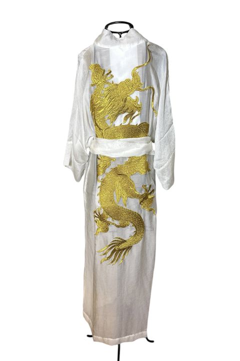 Kimono Nami Crepe Branco Dragão Imperial Ouro - 9... - Bo Eugenia Bologna
