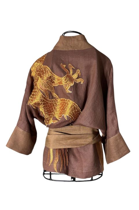 Kimono Yang Linho Coleção Terras Patchwork2 Abraço... - Bo Eugenia Bologna
