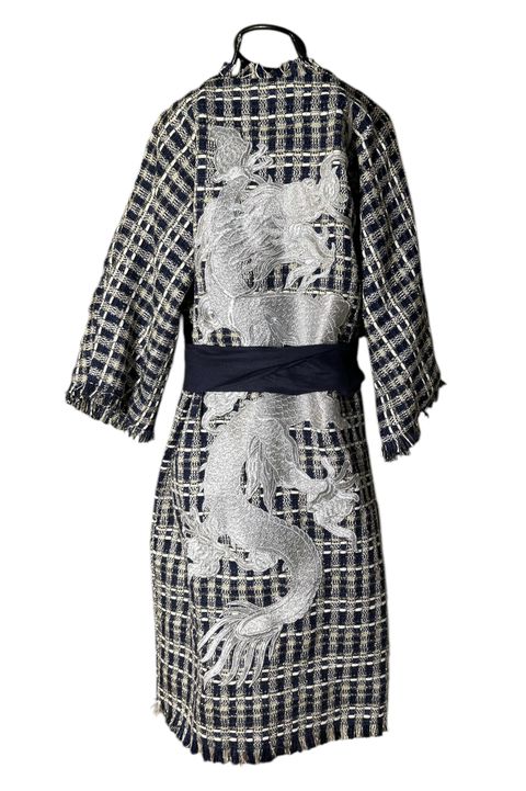 Kimono Yu Tweed Índigo Dragão Imperial Prata - 119... - Bo Eugenia Bologna
