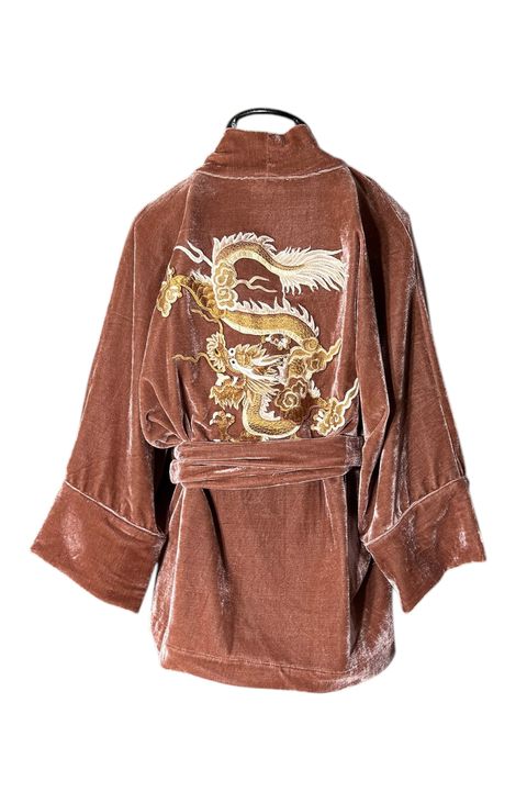 Kimono Jin Veludo Cristal Rosa Queimado Dragão Fo... - Bo Eugenia Bologna