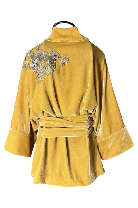 Kimono Jin Veludo Amarelo-Ouro Dragão Folk2 - 123 - Bo Eugenia Bologna