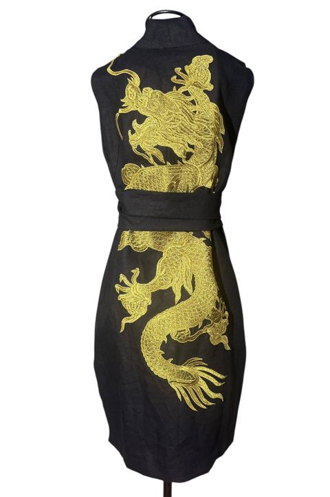 Colete Yin Linho Preto Dragão Imperial Ouro - 195 - Bo Eugenia Bologna