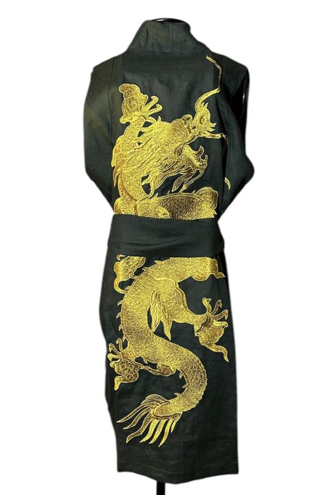 Colete Yin Linho Verde Militar Dragão Imperial Our... - Bo Eugenia Bologna