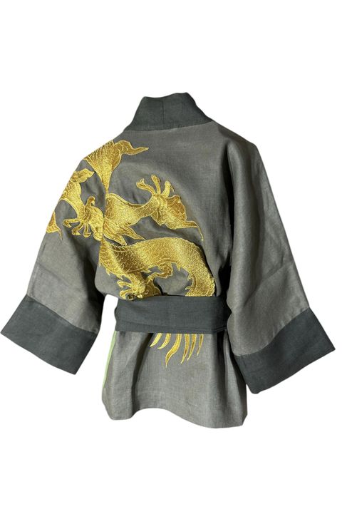 Kimono Yang Linho Coleção Selva Patchwork Abraço d... - Bo Eugenia Bologna