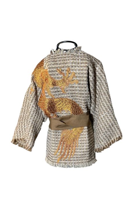 Kimono Yang Tweed Mochaccino Canela Coleção Terras... - Bo Eugenia Bologna