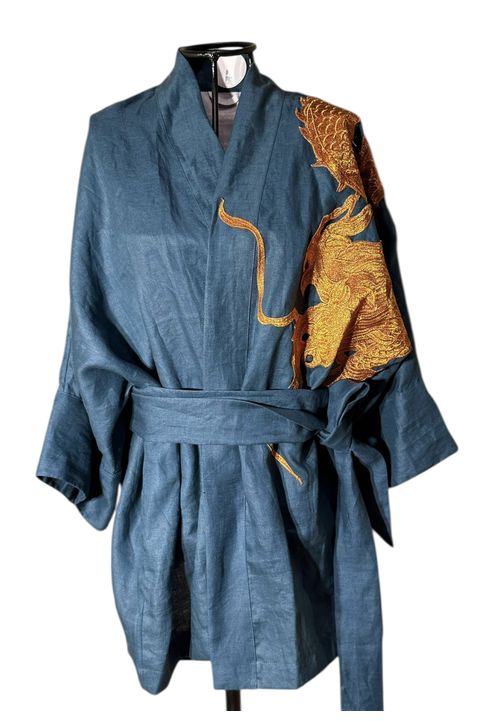 Kimono Oversize Yang Linho Petróleo Abraço do Drag... - Bo Eugenia Bologna