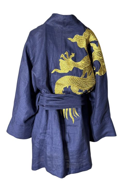 Kimono Oversize Yang Linho Marinho Abraço do Dragã... - Bo Eugenia Bologna