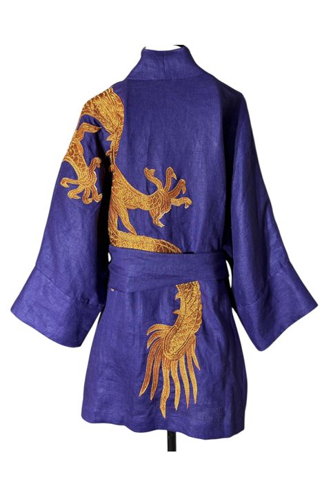Kimono Oversize Yang Linho Violeta Abraço do Dragã... - Bo Eugenia Bologna