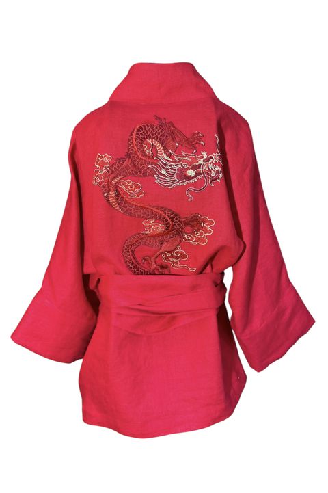 Kimono Yang Linho Vermelho Dragão Gênesis - 182 - Bo Eugenia Bologna