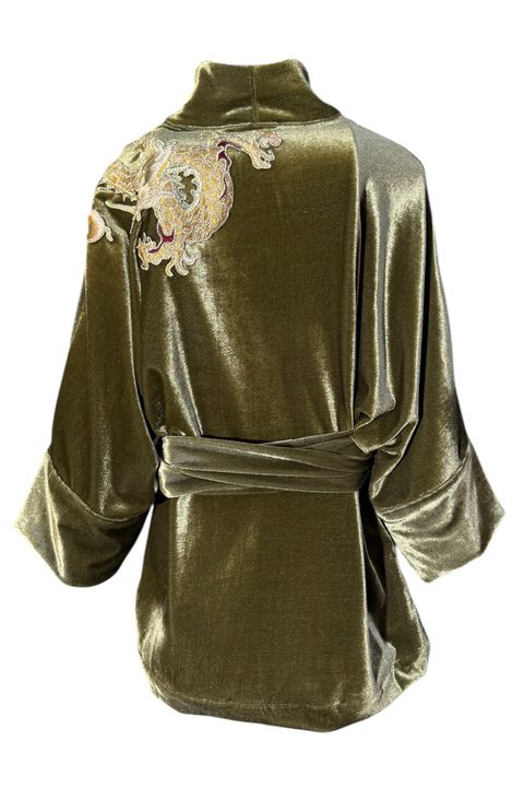 Kimono Jin Veludo Verde Militar Dragão Folk2 Amar... - Bo Eugenia Bologna