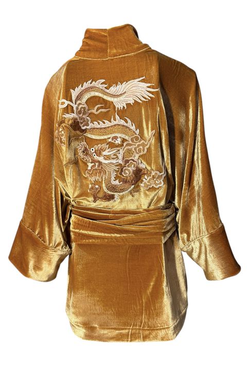 Kimono Jin Veludo Caramelo Dragão Folk1 - 185 - Bo Eugenia Bologna