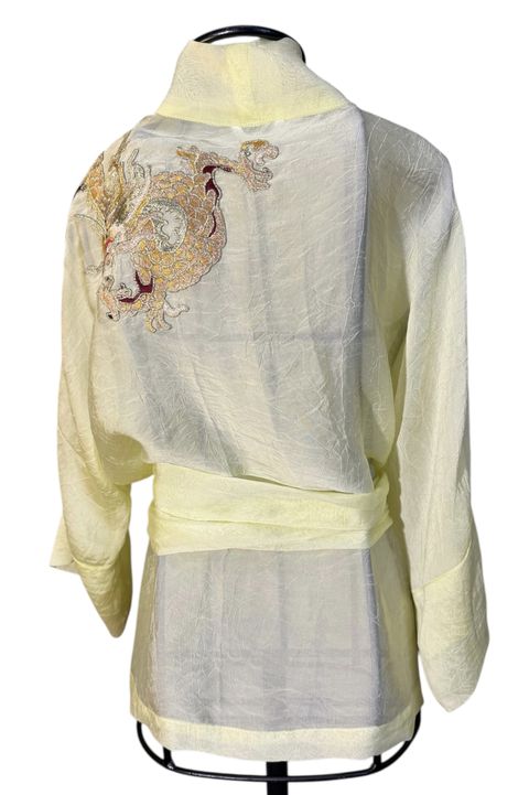 Kimono Kilua Crepe Amarelo-limão Dragão Folk2 Amar... - Bo Eugenia Bologna