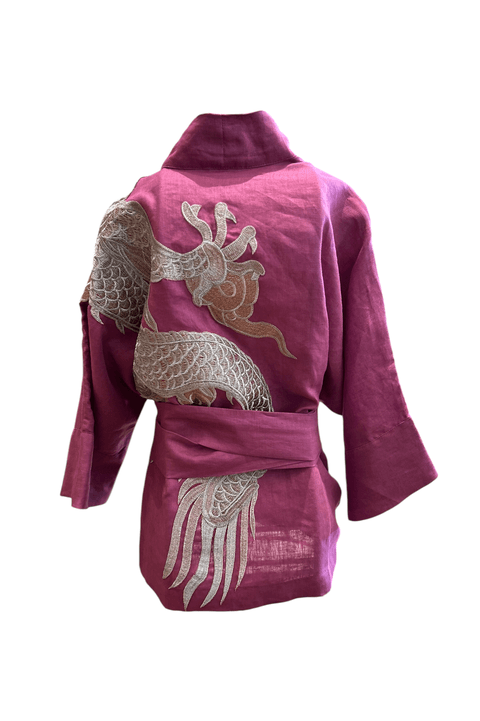Kimono Yang Linho Pitaya Abraço Do Dragão Prata -... - Bo Eugenia Bologna
