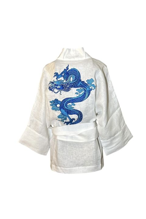 Kimono Yang Linho Branco Dragão Gênesis Azul - 08... - Bo Eugenia Bologna