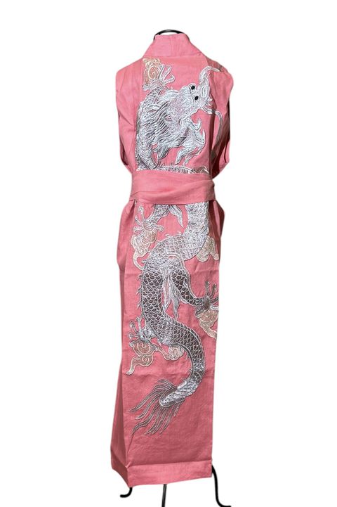 Kimono Yin Linho Rosa Vibrante Dragão Prata-Rosê ... - Bo Eugenia Bologna