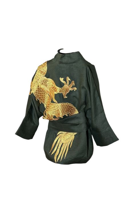 Kimono Yang Linho Verde-Militar Abraço Do Dragão ... - Bo Eugenia Bologna
