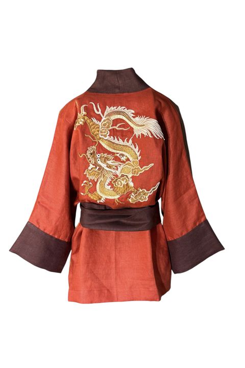 Kimono Yang Linho Coleção Terras Patchwork4 Dragão... - Bo Eugenia Bologna