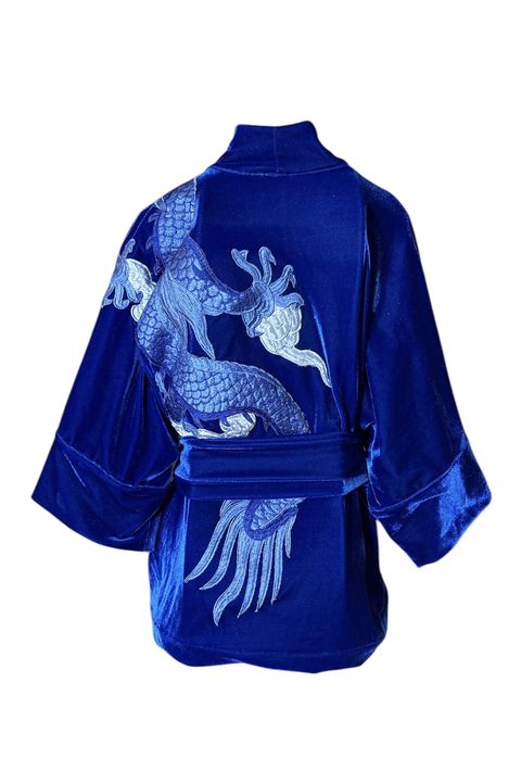 Kimono Jin Veludo Cristal Azul-Royal Abraço do Dra... - Bo Eugenia Bologna