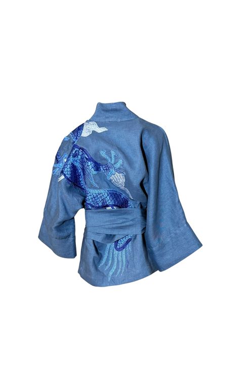 Kimono Yang Linho Denim Abraço do Dragão Azul - 0... - Bo Eugenia Bologna