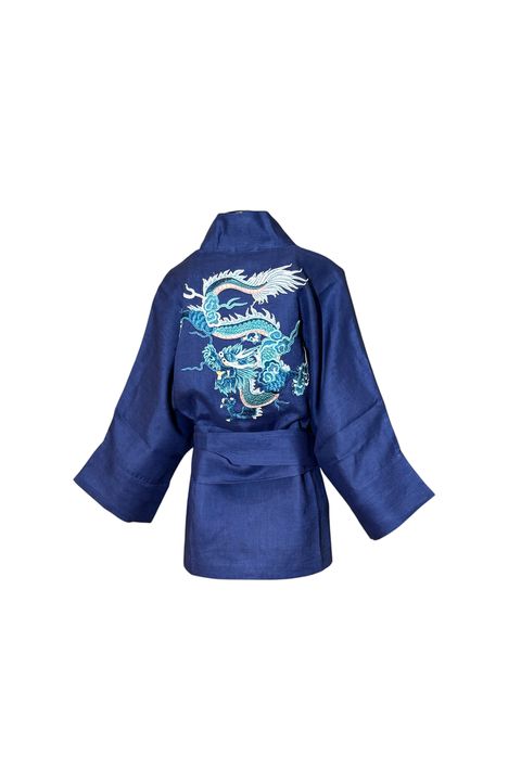 Kimono Yang Linho Denim2 Dragão Folk1 Aqua - 067 - Bo Eugenia Bologna