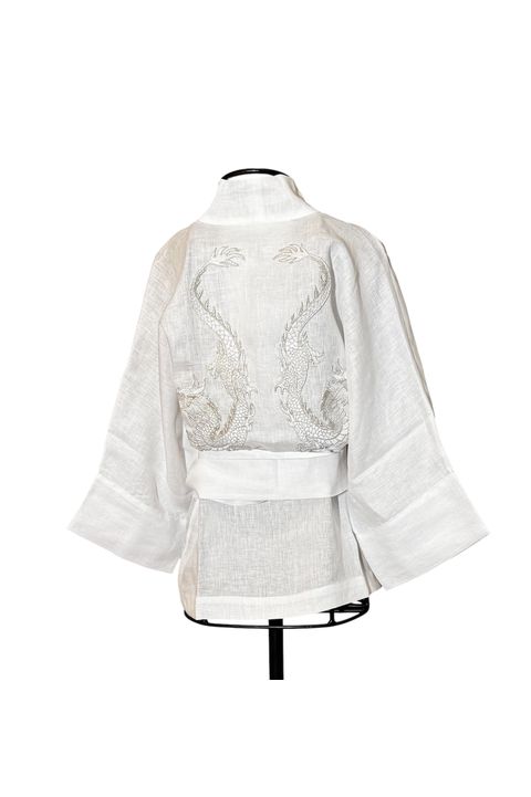 Kimono Yang Linho Branco Dragões-do-Mar Brancos M... - Bo Eugenia Bologna