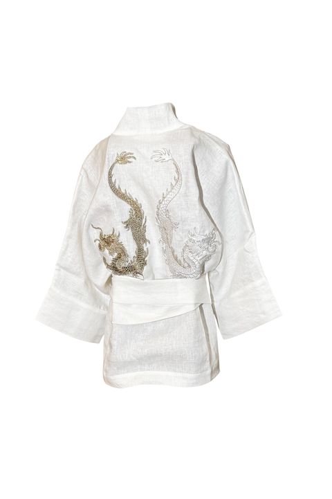 Kimono Yang Linho Off-White Dragões-do-Mar Branco... - Bo Eugenia Bologna