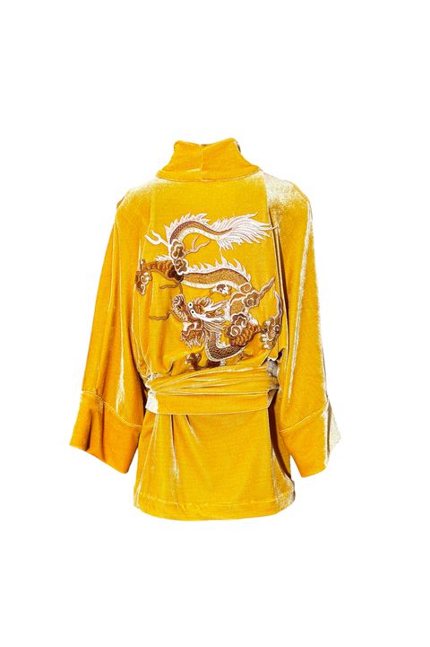 Kimono Jin Veludo Amarelo-Ouro Dragão Folk1 - 063 - Bo Eugenia Bologna