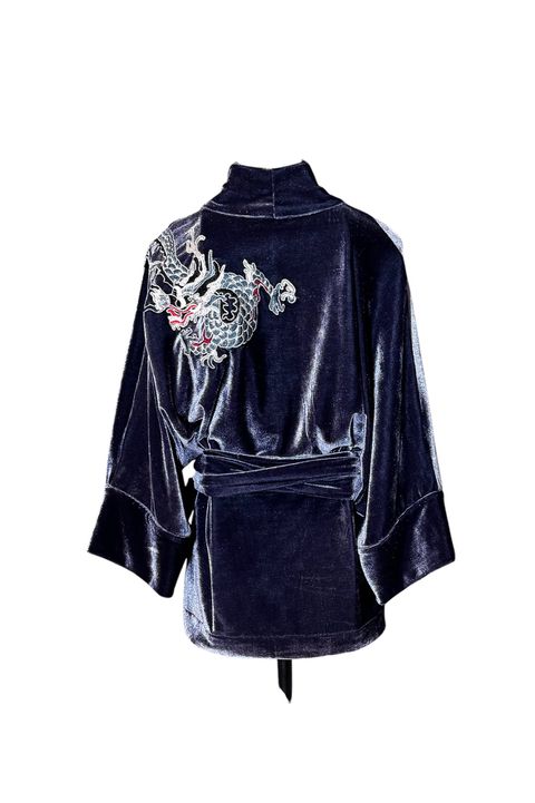 Kimono Jin Veludo Cinza-Frio Dragão Folk2 Cinza -... - Bo Eugenia Bologna