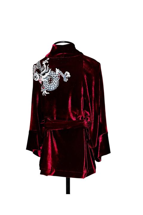 Kimono Jin Veludo Marsala Dragão Folk2 Cinza - 05... - Bo Eugenia Bologna