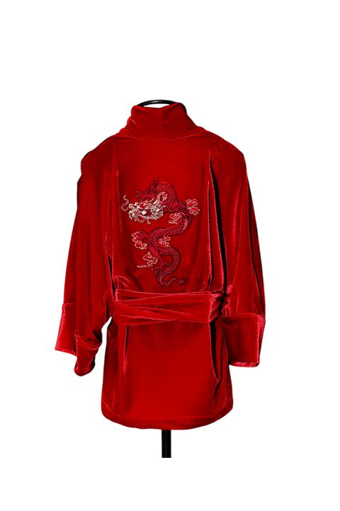 Kimono Jin Veludo Vermelho-Vibrante Dragões Gêne... - Bo Eugenia Bologna