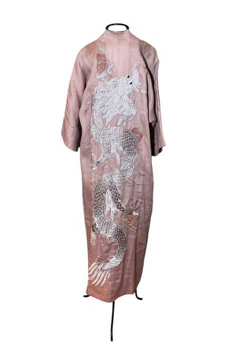Kimono Yin-Yang Linho Rosa Vintage Dragão Gigante... - Bo Eugenia Bologna