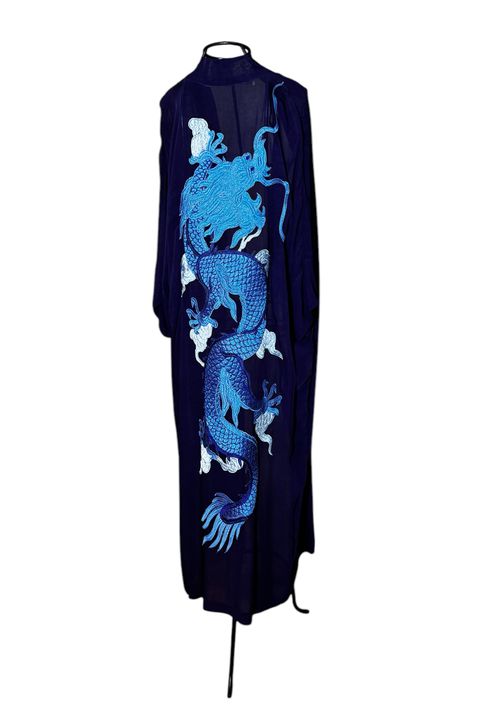 Kimono Hoshi Crepe Azul-Royal-Profundo Dragão Azul... - Bo Eugenia Bologna