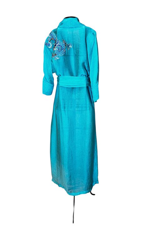Kimono Nami Crepe Azul-Turquesa Dragão Folk2 - 02... - Bo Eugenia Bologna