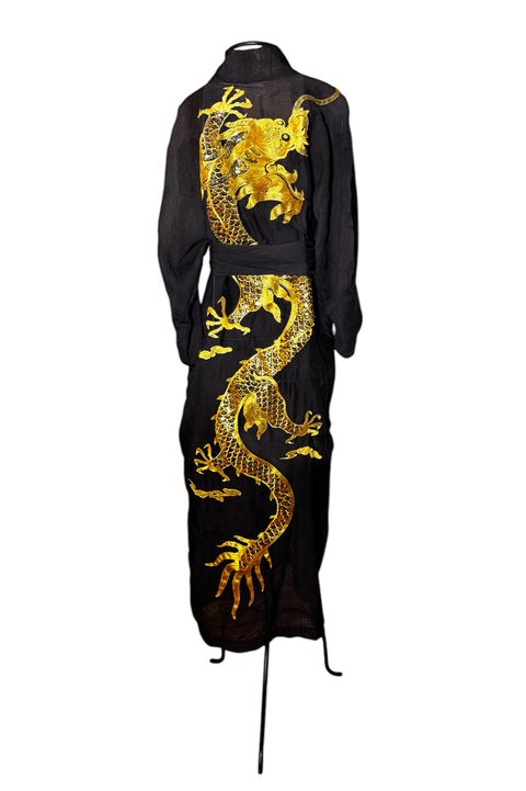 Kimono Nami Crepe Preto Dragão do Fogo - 026 - Bo Eugenia Bologna