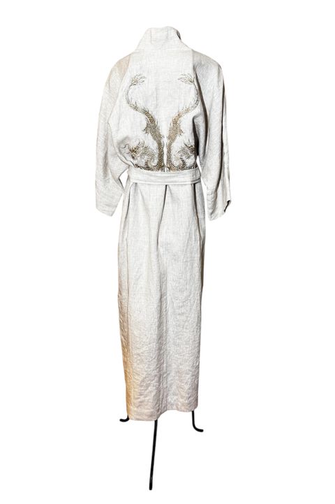 Kimono Yin-Yang Linho Cru Dragões-do-Mar Ouro Vel... - Bo Eugenia Bologna