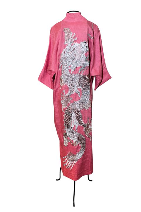 Kimono Yin-Yang Linho Rosa Vibrante Dragão Gigant... - Bo Eugenia Bologna