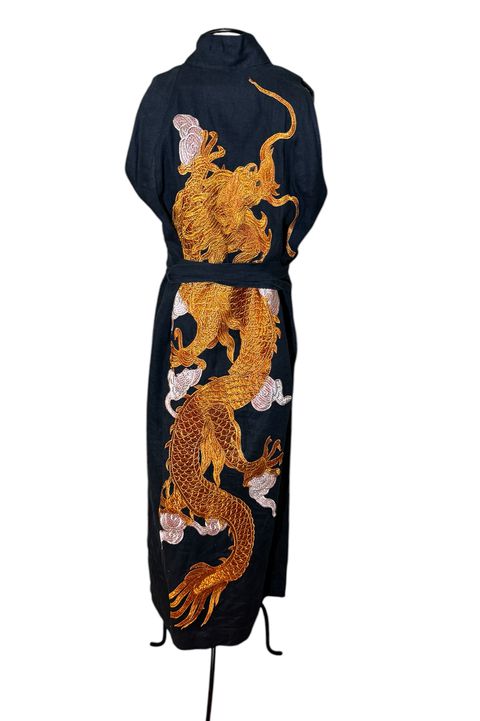 Kimono Yin Linho Azul-Petróleo Dragão Cobre - 04... - Bo Eugenia Bologna