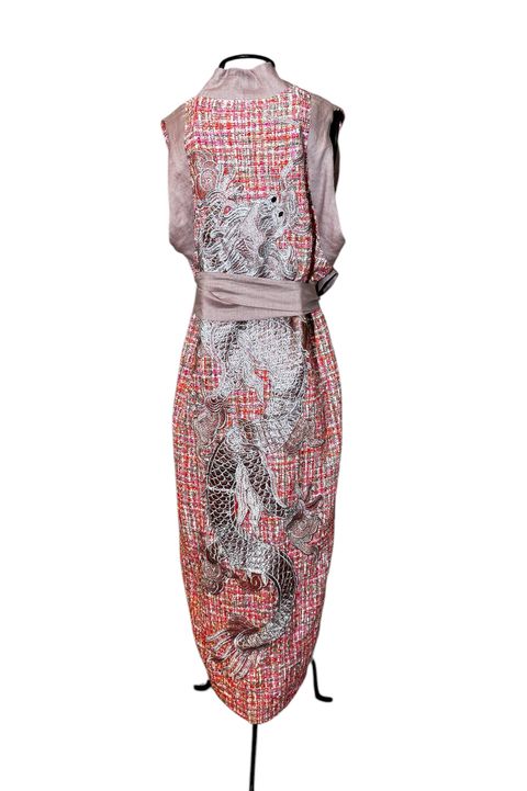 Kimono Tweed Penélope Dragão Gigante Prata-Rosê ... - Bo Eugenia Bologna