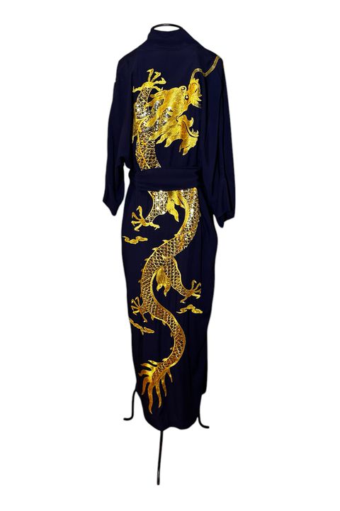 Kimono Tsuki Viscose Azul-Marinho Dragão do Fogo -... - Bo Eugenia Bologna