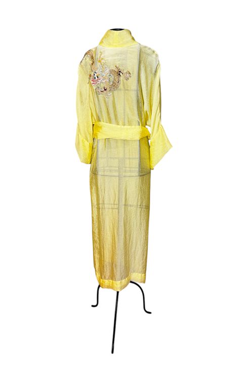 Kimono Nami Crepe Amarelo-Canário Dragão Folk2 -... - Bo Eugenia Bologna