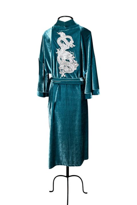 Kimono Yu Veludo Aqua Dragão Ancestral - 003 - Bo Eugenia Bologna