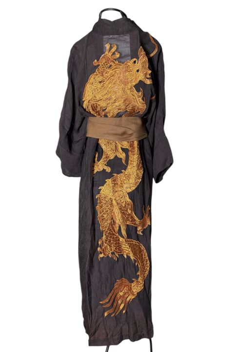 Kimono Nami Crepe Sépia Dragão Gigante Cobre - 1... - Bo Eugenia Bologna
