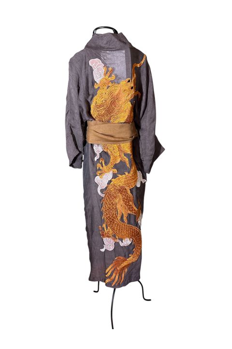 Kimono Nami Crepe Cinza Elefante Dragão de Cobre -... - Bo Eugenia Bologna