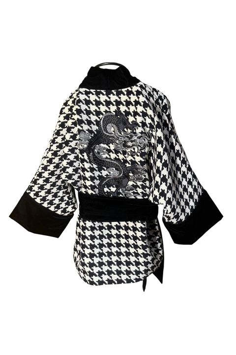 Kimono Yang Estampa “Pied de Poule” Dragão Gênesis... - Bo Eugenia Bologna