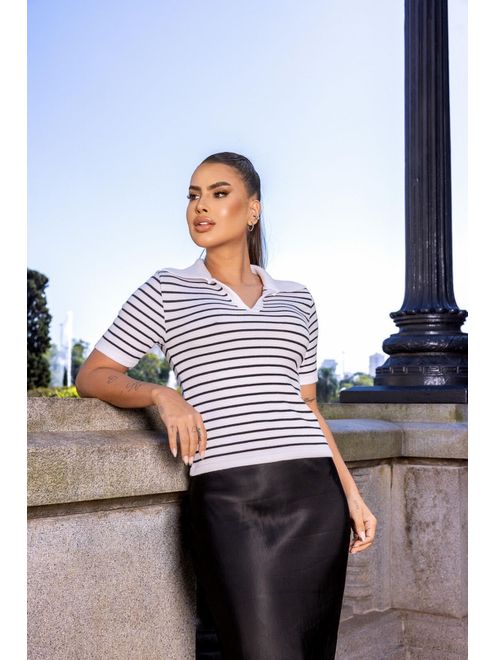 Blusa Polo Modal Listrada - 36446890 - RAFITA MODA FEMININA