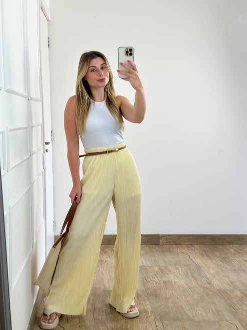 Calça Plissada Champagne - 3453878 - RAFITA MODA FEMININA