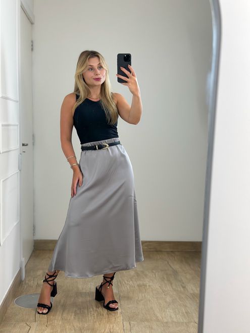 Saia Cetim Cinza - 3645844 - RAFITA MODA FEMININA