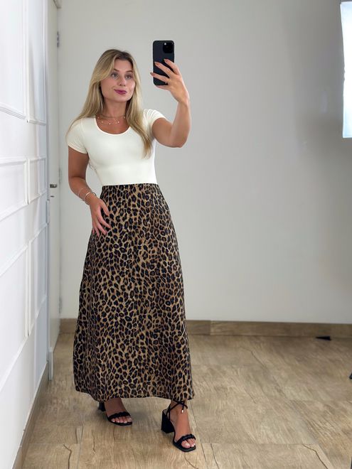 Saia Midi Onça - 3645842 - RAFITA MODA FEMININA
