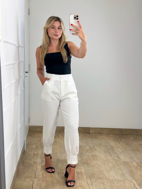Calça Cenoura Alfaiataria Off White - 369857 - RAFITA MODA FEMININA